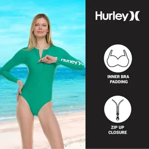 NWT Hurley Tropical Tree Green Long Sleeve One-Piece Swimsuit - Small thumbnail 5