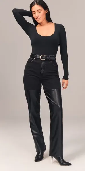 Abercrombie 90s Straight Ultra High Rise Jeans Black Faux Leather Size 34/18 thumbnail 1