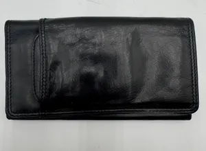 Vintage Rolfs Genuine Leather Checkbook Wallet Black Trifold Organizer USA thumbnail 1