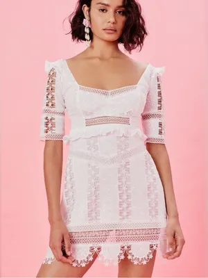 FOR LOVE AND LEMONS Amandine Mini‎ Dress Embroidered White Ivory Lace size XS thumbnail 4