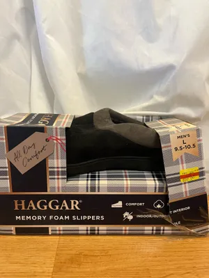 Haggar Men's Memory Foam Slippers Size L Black Suede Clogs Brand new in box. #memoryfoam #comfort #166 thumbnail 3