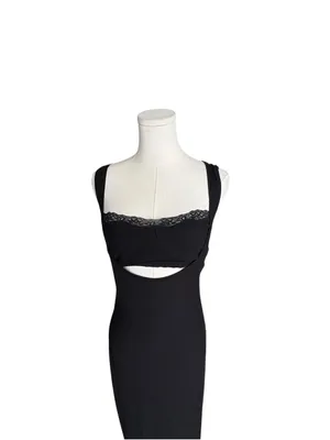 SKIMS - Soft Lounge Lace Scoop Neck Long Dress Onyx Black Sz L thumbnail 5