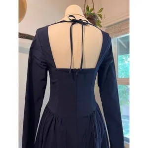 Marthea Navy Blue Corset Long Sleeve Midi Summer Dress Size XS thumbnail 6