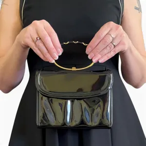 Vintage Morris Moskowitz MM Black Patent Leather Ring Handle Evening Bag Handbag thumbnail 2
