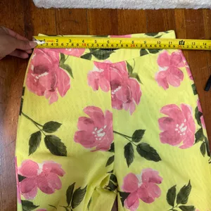 White Fox Boutique Yellow Straight-Leg Pants with Pink Floral Print thumbnail 2