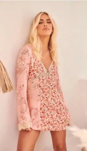 Free People Odette Printed Tunic Top Pink Pedal Combo size medium thumbnail 1