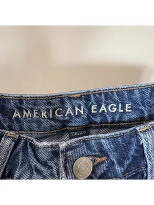 American Eagle Dark Wash Stretch Perfect Shortie Denim Shorts Cuffed Raw Hem 00 thumbnail 3