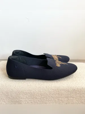 VIVAIA Audrey Round-Toe Embroidered Loafers Leopard Embroidery Size 43 thumbnail 2