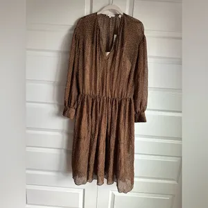 Vince Starry Dot Womens Dress M Medium Brown Long Sleeve Shirred Midi‎ $495 thumbnail 4