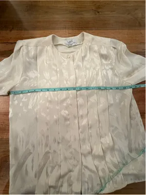 Vintage 80s 90s Axiom Cream Jacquard Pleated Blouse 8P thumbnail 9