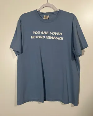 Comfort Colors T-shirt Light Blue “You Are Loved Beyond Measure” Size Large thumbnail 1
