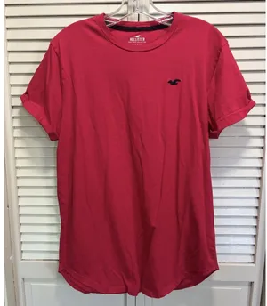 Hollister Curve Hem Logo Crew Neck Short Sleeve T-Shirt Size L Soft Red thumbnail 1