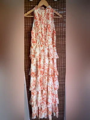Lucy Paris Mari Orange Floral Tiered Halter Maxi Dress XS NWT $130 thumbnail 11