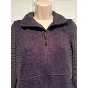 The North Face Womens XS Gray Moto Ribbed Full Zip Jacket Fleece Hoodie thumbnail 3