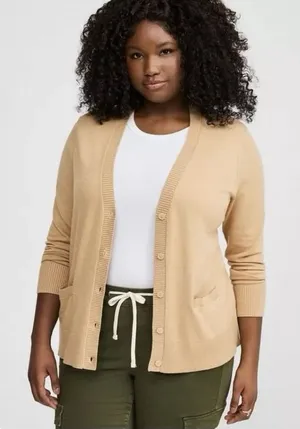 Torrid Neutral Beige V Neck‎ Pocket Button Cardigan Sweater Size 3X thumbnail 1