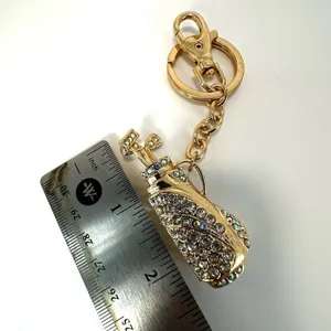 Gold tone rhinestone gold bag key chain purse clip thumbnail 6