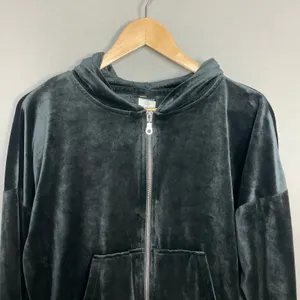 Felina Velour Zip-Up Hoodie Sweatshirt Jacket Black Pockets Women Size Medium thumbnail 3