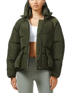 TOAST SOCIETY PLUTO KHAKI GREEN PUFFER JACKET Hooded Patch Pocket‎ EUC Size M thumbnail 1