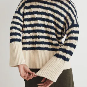 Madewell Cable-Knit Oversized Sweater in Stripe XXS thumbnail 2