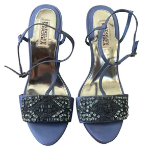 Badgley Mischka Amara T Strap Beaded Heels Sandals Sz 8.5 Light Blue Satin thumbnail 2
