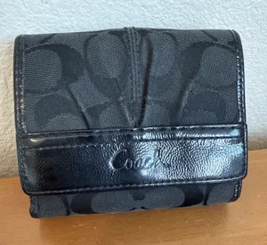 Coach Soho Pleated Black Signature Jacquard Leather Trim Trifold Wallet Y2K thumbnail 1