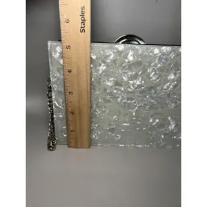 Zara Clutch Bag Womens Silver White Acrylic Shell Purse Chain Shoulder Evening thumbnail 10