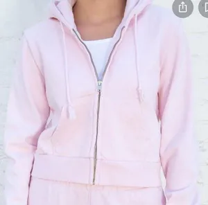 Brandy Melville Light Pink Crystal Cropped Zip Up thumbnail 1