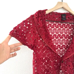 Vintage Y2K Crochet Bolero Shrug Red Buttons Collared Wrapper Indie Cottage S/M thumbnail 3