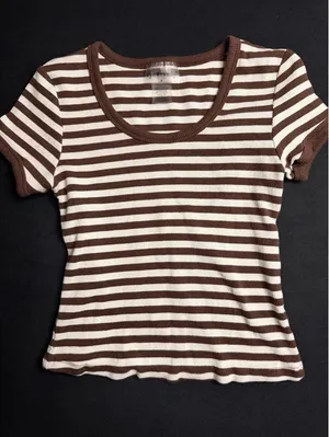 Brown and white striped top thumbnail 1