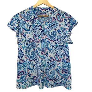 Vibrant Blue and White Blouse Size M thumbnail 3