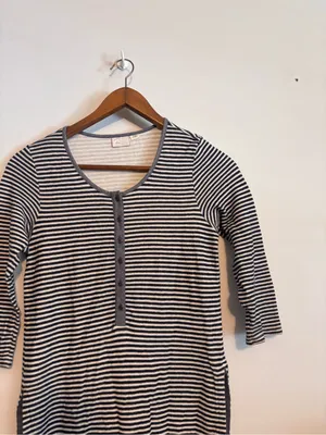 Anthropologie Postmark Navy Blue Striped High Slit Henley Tunic Top Midi Dress thumbnail 4