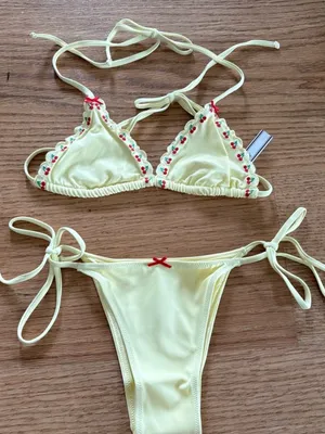 Frankie's Bikinis Pale Yellow Triangle Bikini thumbnail 1