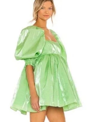 NWOT SELKIE The Puff Sleeve Dress in Avocado Green thumbnail 2
