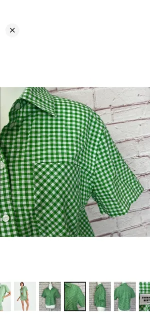 Sunday Best Aritzia Green Gingham Seersucker Button Up Top Size Small. Like New. Vibrant green/white. No stretch. Short sleeve. 20” bust 21” long thumbnail 4