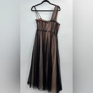 Anthropologie Black Tulle Dot One Shoulder Maxi Dress thumbnail 8