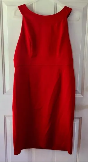 London Times Red Knee Length Sheath Dress Sz 14 Work Party coquette Grannycore thumbnail 1