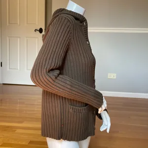 Lauren Ralph Lauren Women’s S Khaki Green Ribbed Hooded Cardigan 100% Cotton thumbnail 4