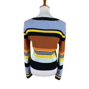 Urban Outfitters Womens L Striped Ribbed Sweater Y2K Retro Colorblock Pullover thumbnail 2
