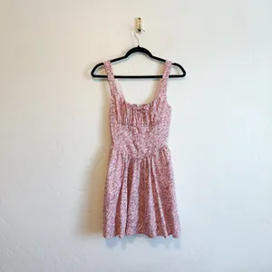 Reformation | Daria 100% Linen Basque Waist Floral Mini Dress in Rosin Pink thumbnail 4