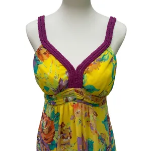 Soft Surroundings Maxi Dress Gown‎ M Yellow Floral Vibrant Empire Waist Garden thumbnail 2