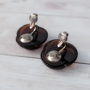 Vintage Clip On Earrings Really Unusual Slightly Opaque Brown Tone Statement thumbnail 6