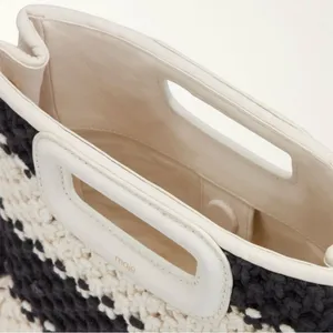 Maje M Bag in Leather and Bicolor Knit Black White Stripe Satchel NWT thumbnail 5