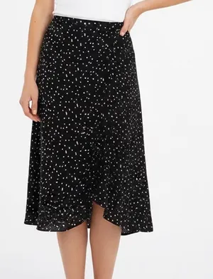 Urban Romantics Wrap Skirt Womens L Black Polka Dot Asymmetrical Hem Tie Waist thumbnail 1