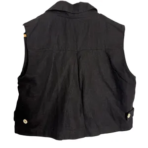 Zara Black Linen Cropped Sleeveless Collared Button Blazer Vest Size Small thumbnail 6