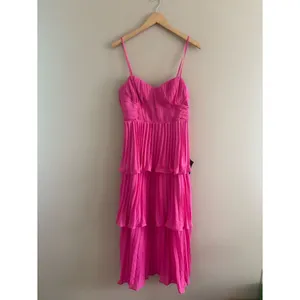 Lulus Lulus Cascading Crush Hot Pink Tiered Bustier Midi Dress Size Large Formal thumbnail 4