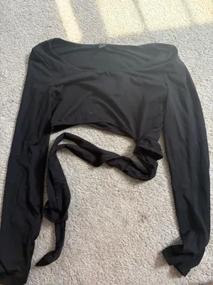 SheIn Black Long Sleeve Tie Top thumbnail 2