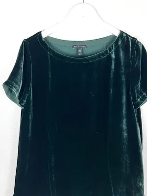 Eileen Fisher silk blend velvet green short sleeve oversized top size S small thumbnail 4