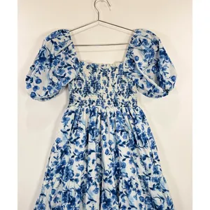 Abercrombie Fitch Midi Dress Blue Toile De Jouy Smocked Puffed Cottagecore Small thumbnail 9