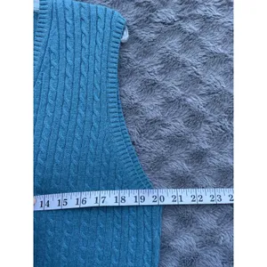 VTG LL Bean Cable Sweater Vest L-REG Wool/Cashmere Cable Knit Teal Green Preppy thumbnail 12