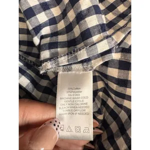 Denim & Co Navy Blue Gingham Plaid Button Up Blouse Womens Plus Size 1X Ruffle H thumbnail 4